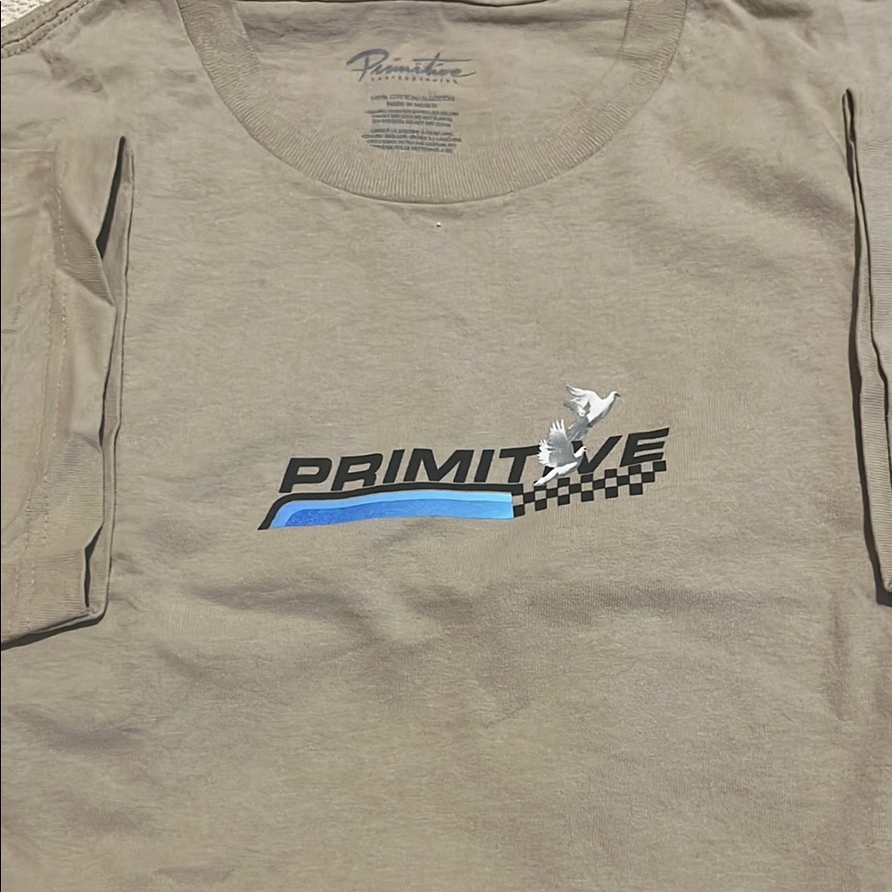 Primitive Tan Graphic Tee with Dove and Checkered Design